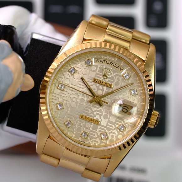 Rolex Day-Date Factory Silver Jubilee Diamond Dial Fluted Bezel 36mm Watch - Picture 9 of 11